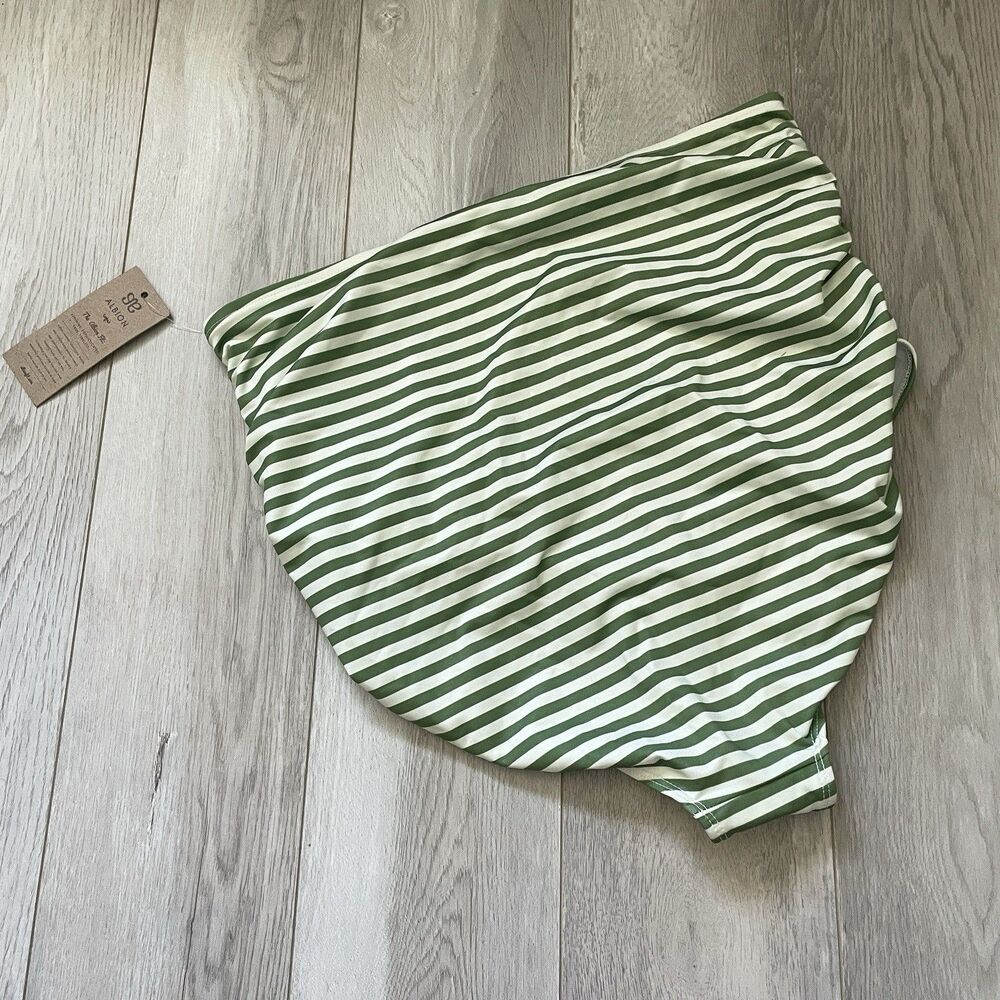 Albion Bikini Bottoms NWT sage striped ruched high waisted womens Green (xlarge) - Picture 5 of 6